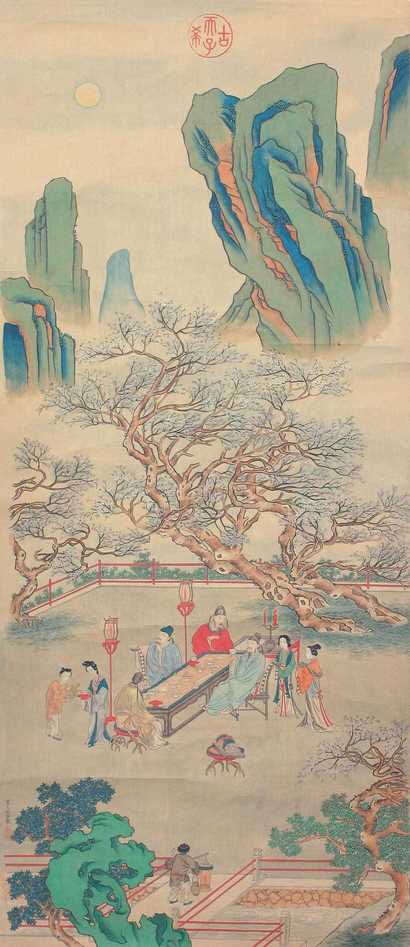 仇英（款） 清 《春夜宴桃李园》 立轴